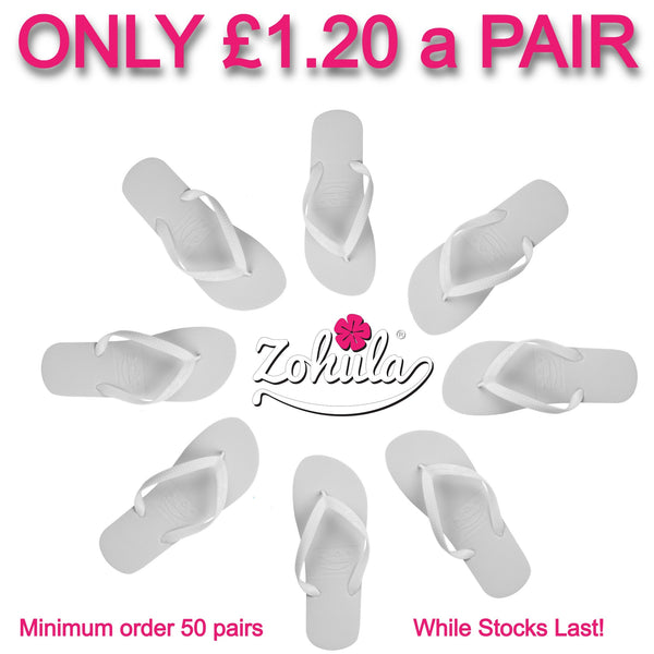Zohula Originals White Flip Flops - LIMITED TIME SPECIAL OFFER 50 Pairs ONLY £1.20 a Pair!