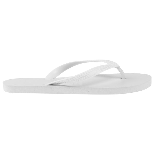 side view white flip flops